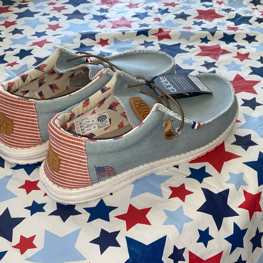 Hey Dude Mens Light Blue Loafers American Flag - Picture 3 of 4